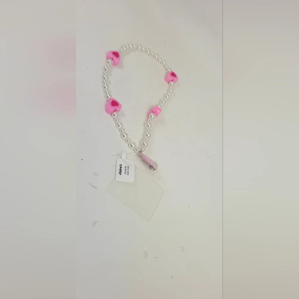 Pink Heart and Pearl Cellphone Wristlet